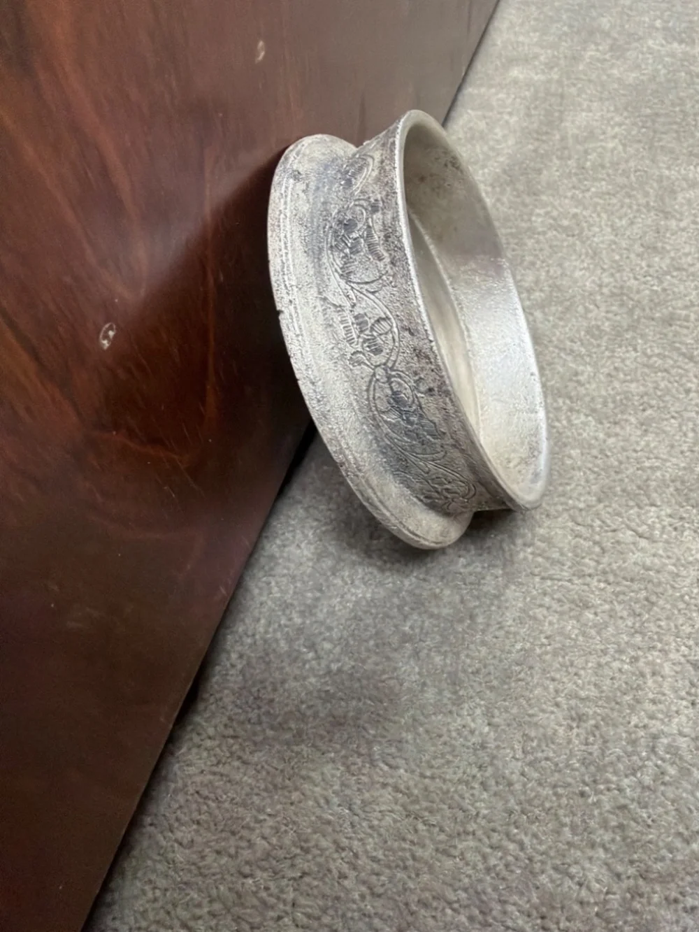 Pewter Wine Bottle Coaster Grape vine/leaf pattern - vintage